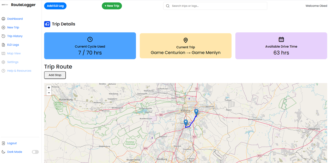 Trip Planner & ELD Logger landing page