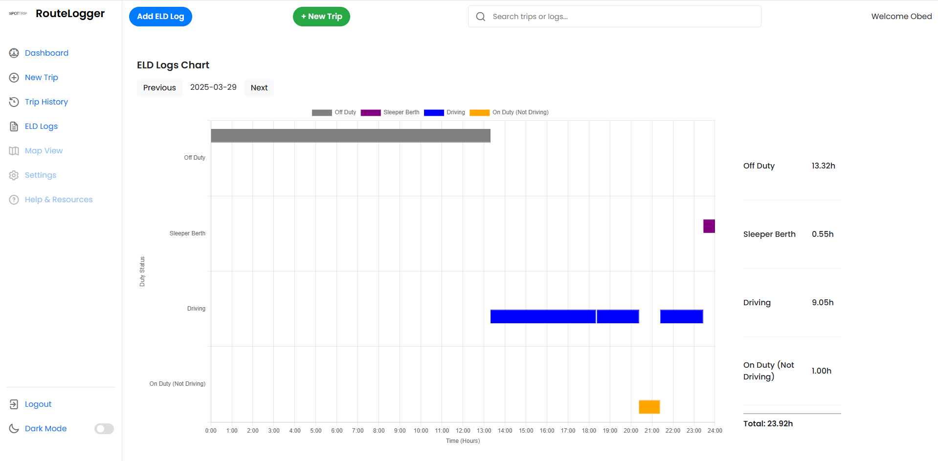 Trip Planner & ELD Logger landing page